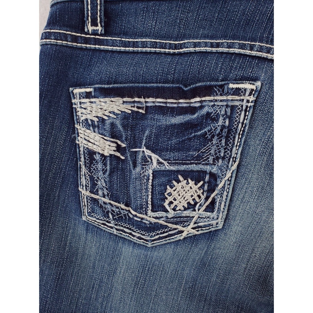 BKE Jeans Womens 28 Sabrina Flared Boot Distressed Thick Stitch Patchwork Y2K - Picture 7 of 16